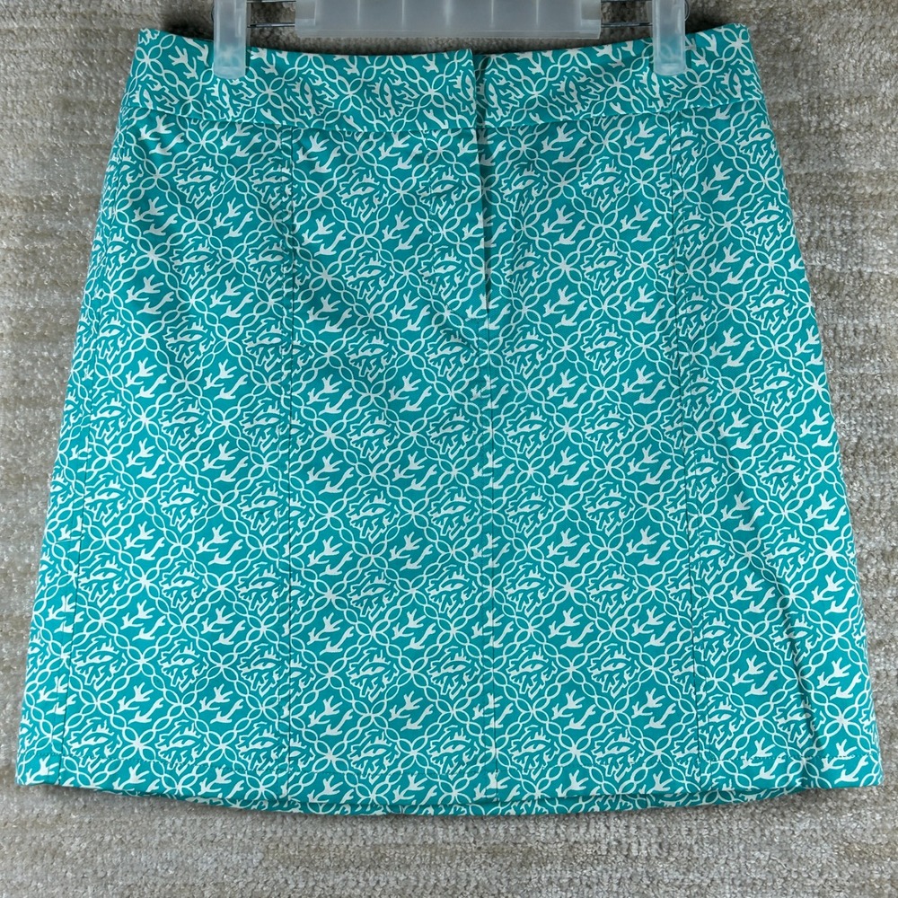 Ann Taylor Womens 6 Teal White Geometric Coral Print A-Line Cotton Stretch Skirt